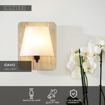 Lucide IDAHO - Wall light - 1xE14 - Light wood